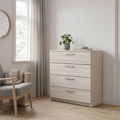Commode 4 tiroirs en bois imitation ch&ecirc;ne shannon - CO180
