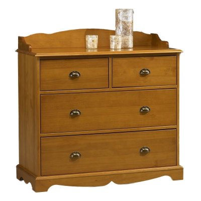 BEAUX MEUBLES PAS CHERS Commode 4 Tiroirs Pin Miel ave Cr&eacute;dence
