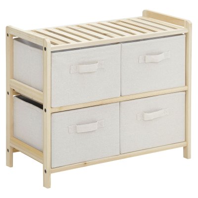 Commode 4 tiroirs tissu polyester beige bois sapin
