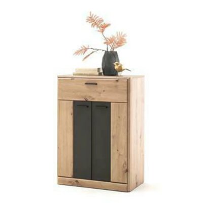 Commode &agrave; chaussures en bois coloris ch&ecirc;ne / noir - L.69 x H.96 x P.39 cm --