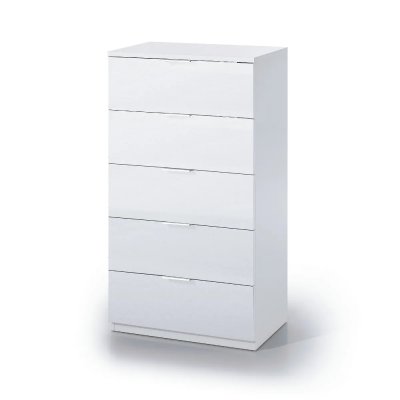 Commode &agrave; cinq tiroirs, coloris blanc, 60 x 110 x 40 cm.