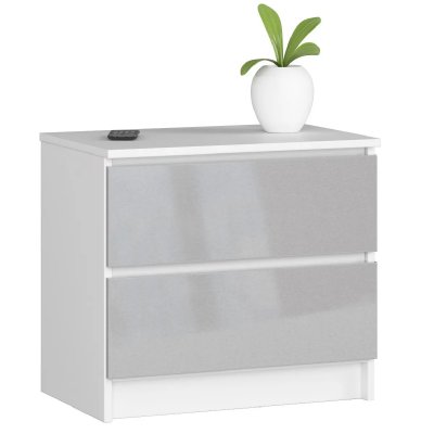 Commode Akord K60 Blanche 60 cm 2 tiroirs fa&ccedil;ade M&eacute;tallique Brillant 60x40x55 cm