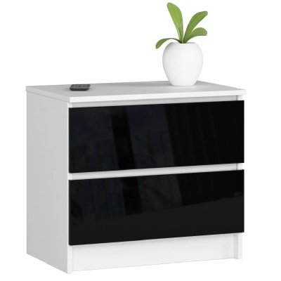 Commode akord k60 blanche 60 cm 2 tiroirs fa&ccedil;ade noir brillant 60x40x55 cm
