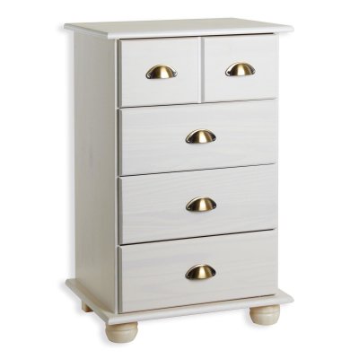 Commode apothicaire COLMAR en pin massif, 4 tiroirs, lasur&eacute; blanc 