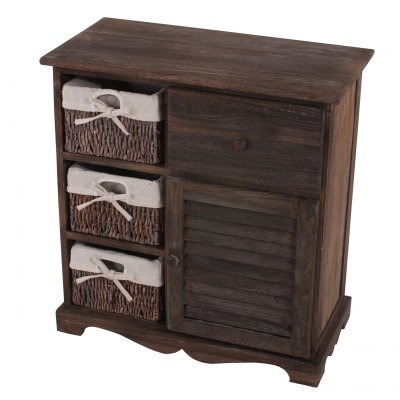 Commode avec 3 paniers 1 tiroir, 60x30x63cm shabby vintage marron