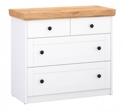 Commode Ch&ecirc;ne Blanc en Bois Massif avec 4 Tiroirs Sideboard 92,3 x 82 x 41,8 cm