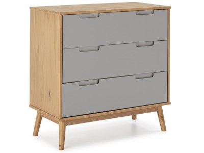 Commode de nuit bruce avec 3 tiroirs, bois massif, 80 cm largeur