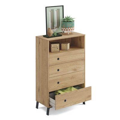 Commode de rangement 4 tiroirs coloris ch&ecirc;ne dor&eacute; - hauteur 120 x longueur 74.5 x profondeur 40 cm