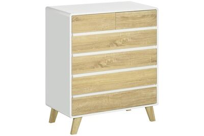 Commode design scandinave - 6 tiroirs - blanc aspect ch&ecirc;ne clair