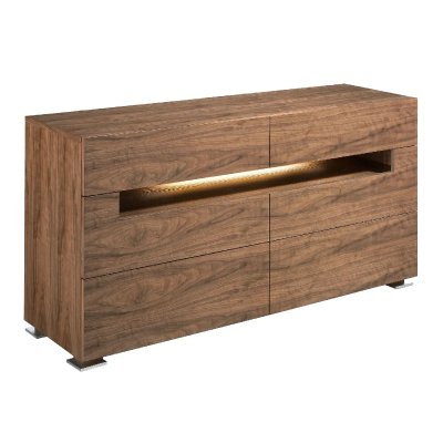 Commode en noyer et &eacute;clairage int&eacute;rieur 7076C, 140 x 43 x 71 cm. -