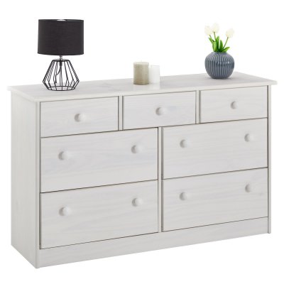 Commode en pin RONDO, 3+4 tiroirs lasur&eacute; blanc 