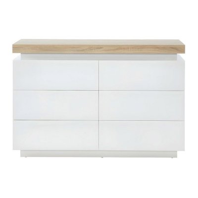 Commode HALO II - 6 tiroirs - MDF laqu&eacute; - Avec LEDs - Coloris : Blanc et Ch&ecirc;ne