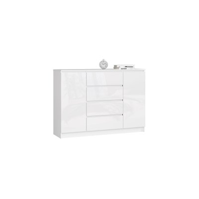 Commode K140 Blanche 138 cm 2 portes 4 tiroirs fa&ccedil;ade Blanche Brillante 4 &eacute;tag&egrave;res 138x40x99 cm