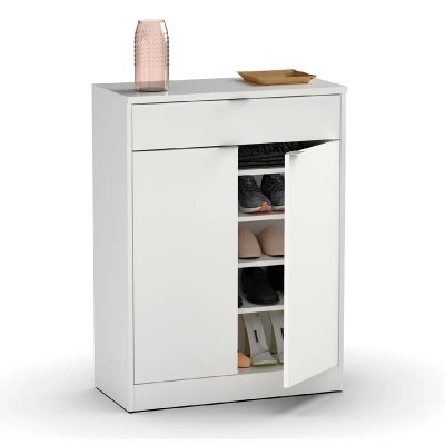 Commode meuble &agrave; chaussures coloris blanc brillant - Hauteur 101 x Longueur 75 x Profondeur 36 cm