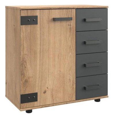Commode meuble de rangement coloris ch&ecirc;ne fonc&eacute; - longueur 81 x hauteur 83 x profondeur 41 cm