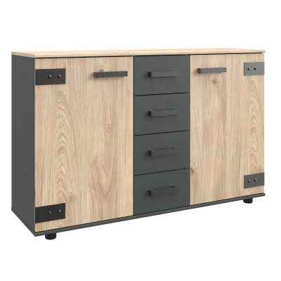 Commode meuble de rangement coloris ch&ecirc;ne - longueur 130 x hauteur 83 x profondeur 41 cm