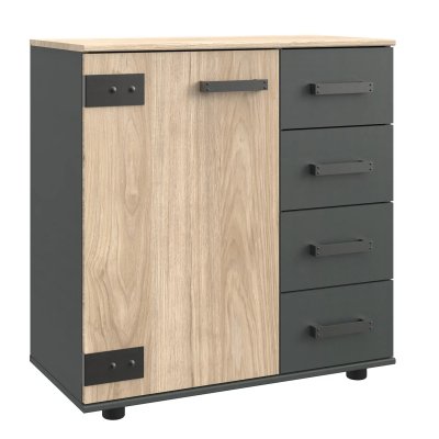Commode meuble de rangement coloris ch&ecirc;ne - longueur 81 x hauteur 83 x profondeur 41 cm