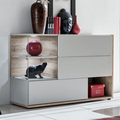 Commode vitr&eacute;e silk - l 120 x p 40 x h 77 cm - gris