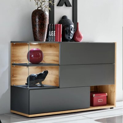 Commode vitr&eacute;e silk - l 120 x p 40 x h 77 cm - gris anthracite