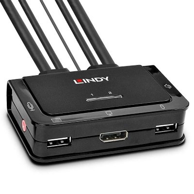 LINDY Commutateur KVM DisplayPort 2 Ports 1.2 USB 2.0 & Audio C&acirc;bles Int&eacute;gr&eacute;s