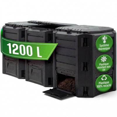 DEUBA Composteur 1200L pour jardin d&eacute;chets &eacute;lev&eacute;e pour humus