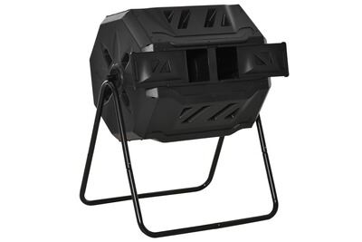 OUTSUNNY Composteur de Jardin  - Double Chambre 160 L - Rotatif 360&deg; - Acier PP Noir