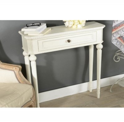 Console 1 tiroir L&eacute;onie 80x25 bois - Amadeus - Blanc - Bois