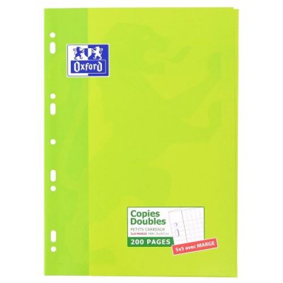 OXFORD Copies doubles perfor&eacute;es blanches  - A4 - 5x5 marg&eacute; - 200 pages