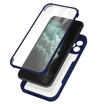 AVIZAR Coque 360&deg; pour iPhone 11 Pro Dos Rigide Protection Ecran Souple Coins Renforc&eacute;s Contour bleu 