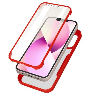 AVIZAR Coque 360&deg; pour iPhone 13 Dos Rigide Protection Ecran Souple Coins Renforc&eacute;s Contour rouge 