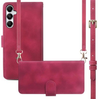 IMOSHION Coque adapt&eacute; &agrave; Samsung Galaxy A17 (5G) -  Etui de t&eacute;lephone portefeuille avec cordon - Rouge