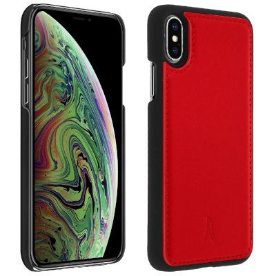 AKASHI Coque Apple iPhone X / XS Protection Rigide Cuir V&eacute;ritable  Rouge - Neuf