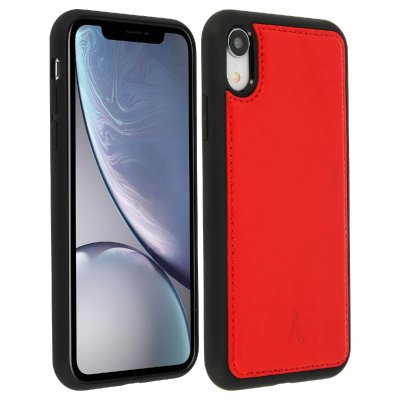AKASHI Coque Apple iPhone XR Protection Rigide Cuir V&eacute;ritable  - Rouge - Neuf