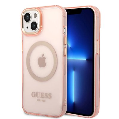 GUESS MAROQUINERIE Coque arri&egrave;re en TPU compatible Magsafe pour iPhone 14 Plus - rose