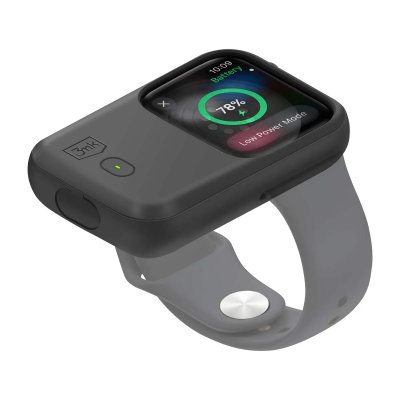 3MK Coque Batterie Induction pour Watch 44mm et 45mm Silicone Autonomie 15h Noir