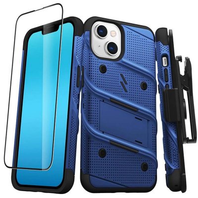 ZIZO Coque Blind&eacute; iPhone 14 avec Support et Verre Tremp&eacute; Bolt Ultra R&eacute;sistant  Noir / Bleu