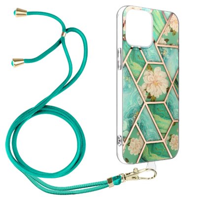 AVIZAR Coque Cordon iPhone 12 Mini Motif g&eacute;om&eacute;trique en Silicone Gel turquoise