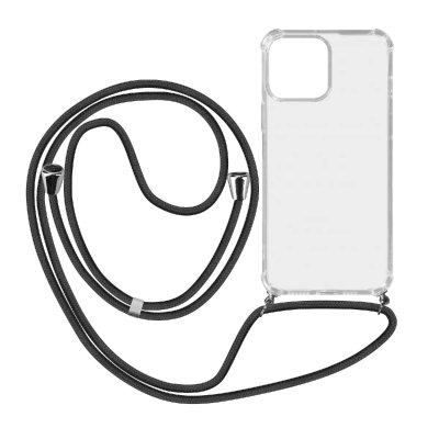 AVIZAR Coque Cordon Transparente Pour iPhone 13 Pro Lani&egrave;re Amovible Noir 