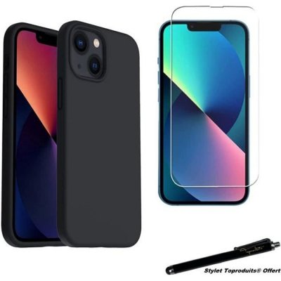 TOPRODUITS Coque de protection Noir + Verre tremp&eacute; pour iPhone 13 avec Stylet &reg;