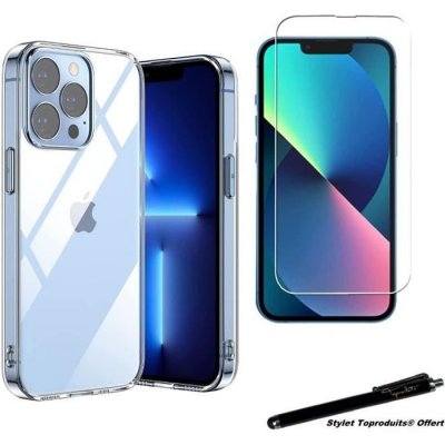 TOPRODUITS Coque de protection Transparente + Verre tremp&eacute; pour iPhone 13 Pro max avec Stylet &reg;