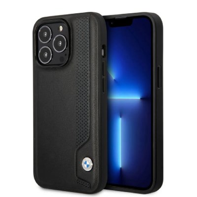 BMW Coque en cuir PU pour votre iPhone 14 Pro Max - noir