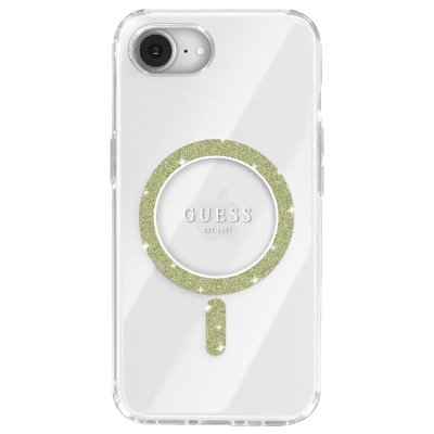 GUESS Coque  IML Glitter Circle MagSafe pour iPhone 16e (transparente)
