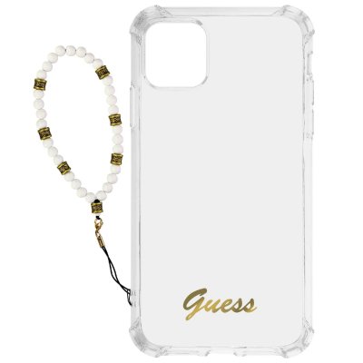 Coque Guess Iphone 12 / 12 Pro + Bijou &Agrave; Perle Blanc