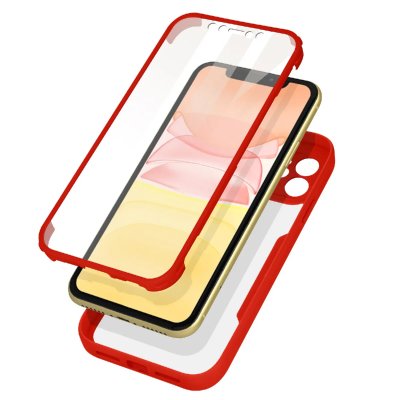 AVIZAR Coque Iphone 11 Dos Plexiglas Avant Polym&egrave;re Coins Renforc&eacute;s Contour Rouge