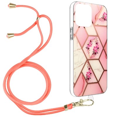 AVIZAR Coque iPhone 11 Pro Motif g&eacute;om&eacute;trique avec Cordon Amovible rose