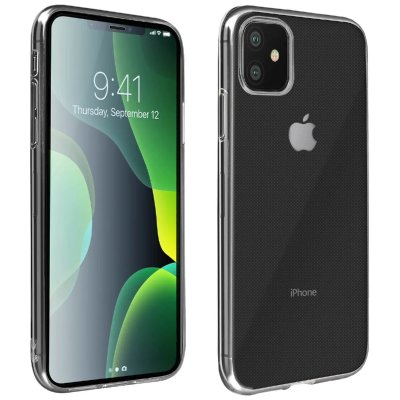 AVIZAR Coque iPhone 11 Silicone Souple et Film Verre Tremp&eacute; 9H Contour noir 