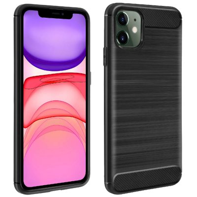 AVIZAR Coque iPhone 11 silicone Souple R&eacute;sistant Carbone Effet Bross&eacute; Noir 
