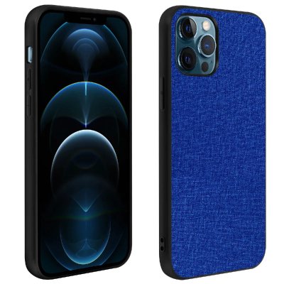 AVIZAR Coque Iphone 12 Pro Max Hybride Finition Tissu Anti-Traces Lavable Bleu Nuit
