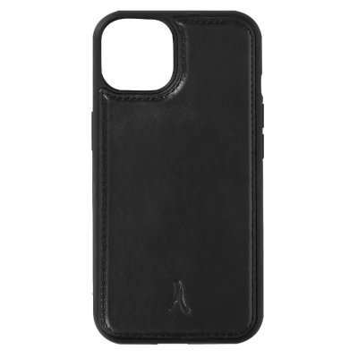 AKASHI Coque iPhone 13 Pro Rigide Cuir V&eacute;ritable Finition Surpiqu&eacute;e  Noir