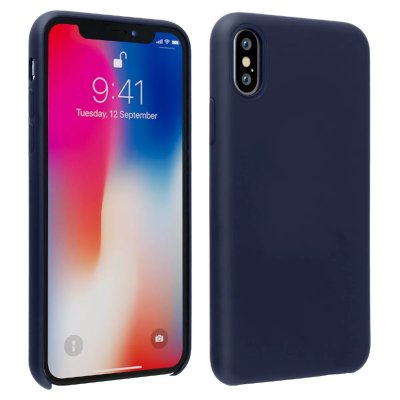 AVIZAR Coque iPhone X / XS Silicone Semi-rigide Mat Finition Soft Touch bleu nuit 